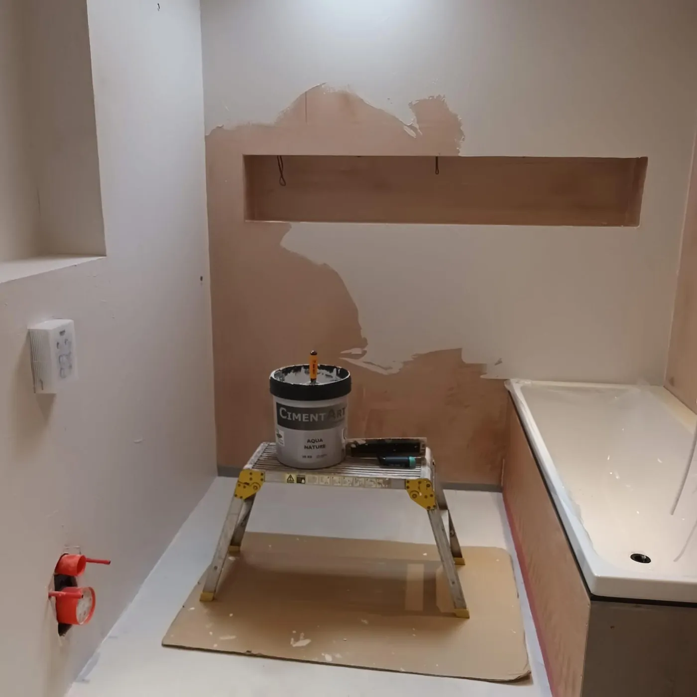 Microcement bathroom being applied by Glasgow Microcement (photo 2)