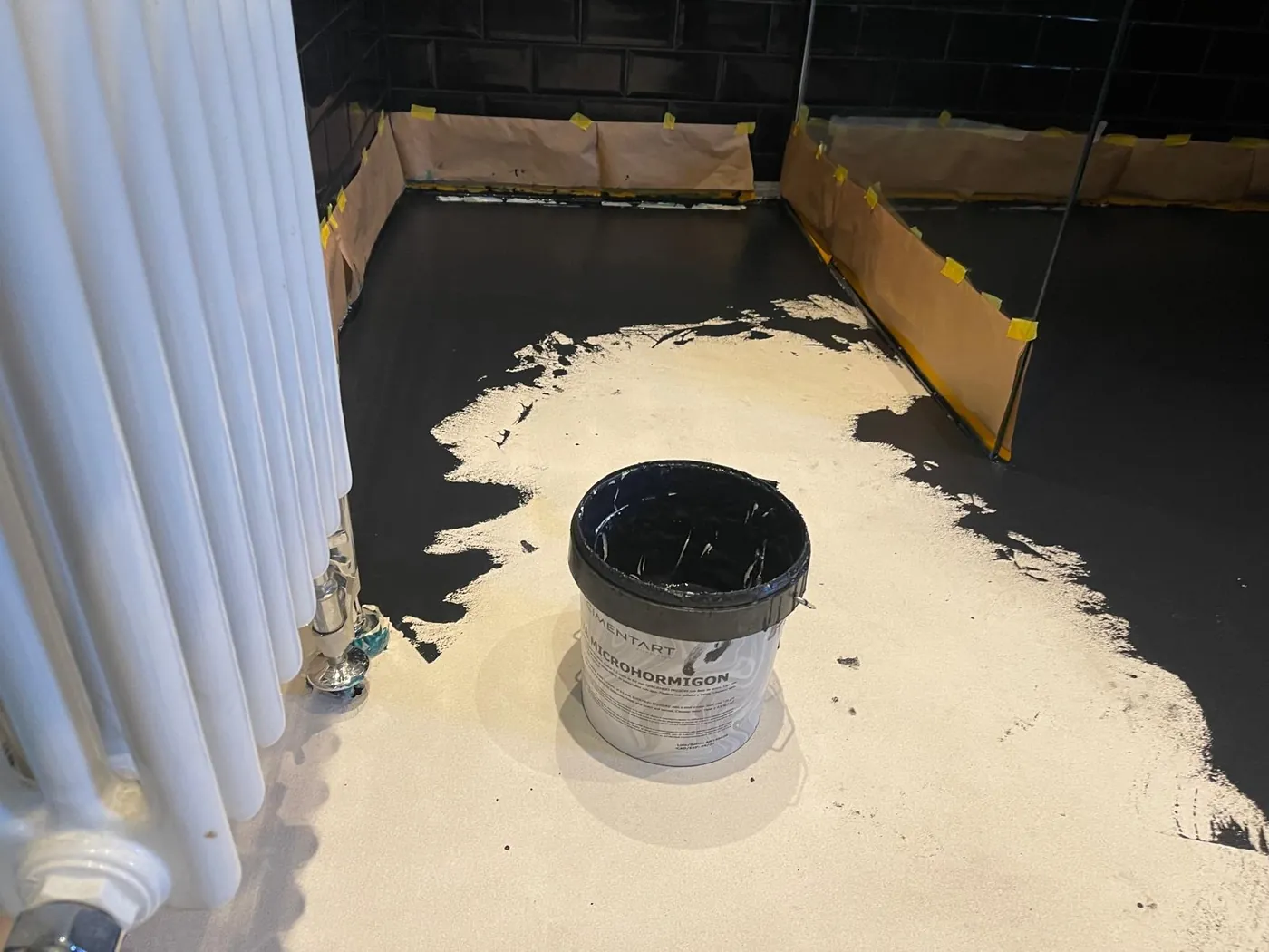 Microcement bathroom floor being applied by Glasgow Microcement (photo 6)